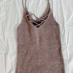 Blush knit rib tank with crisscross detail